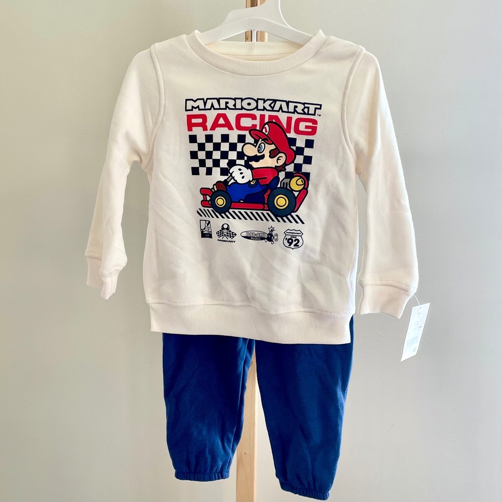 Nintendo Mario Kart Racing Kids Sweatshirt and Jogger Pants 2pc Set Cream Navy